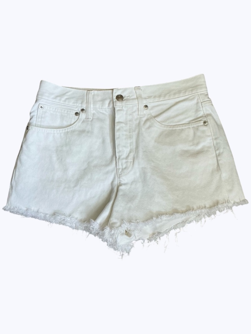 J Crew Relaxed White Denim Frayed Hem 5 Pocket Shorts SZ 27